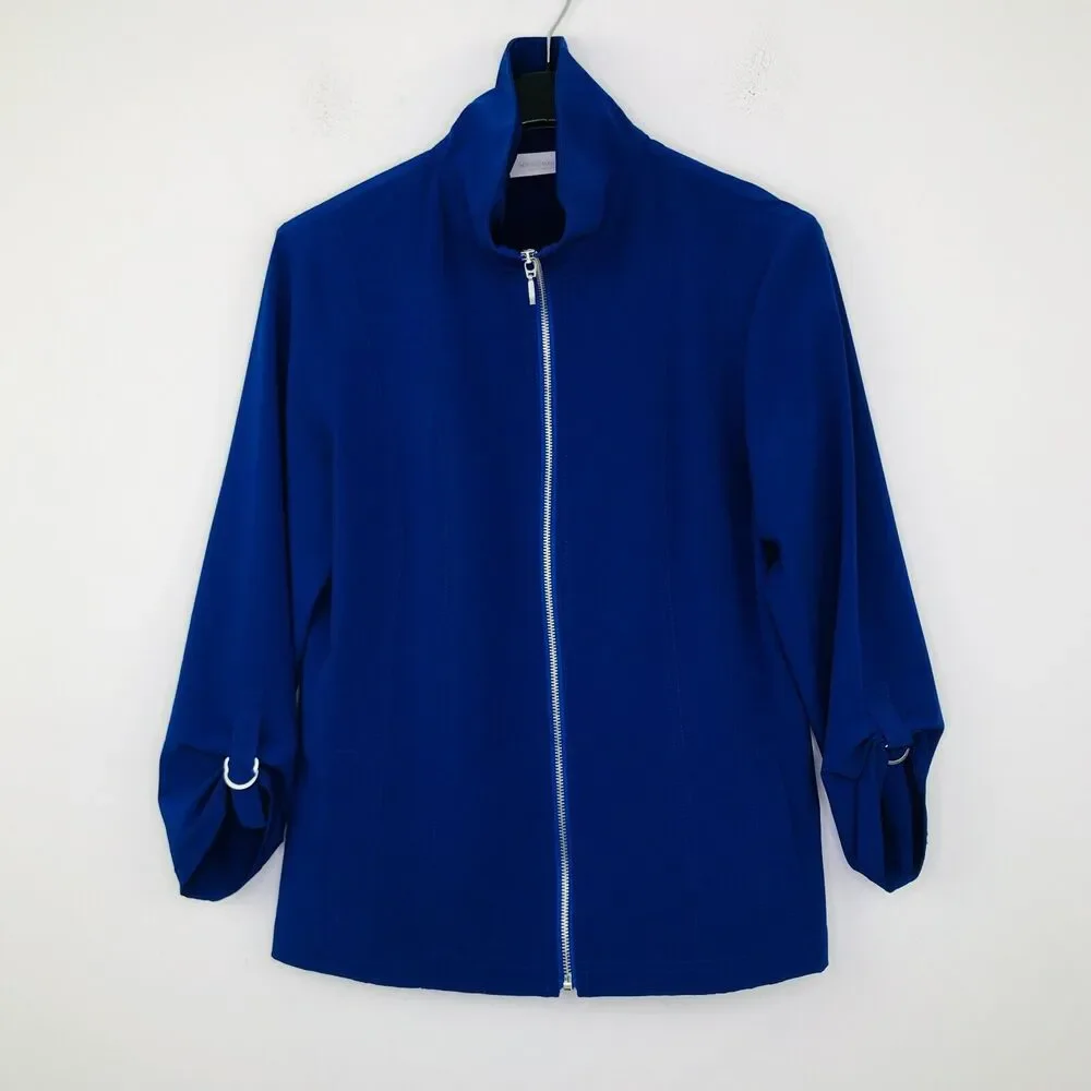 Chico's Travelers 0 Women's 4 Jacket Blue Balance 3/4 Sleeve Full Zip NWT CL16